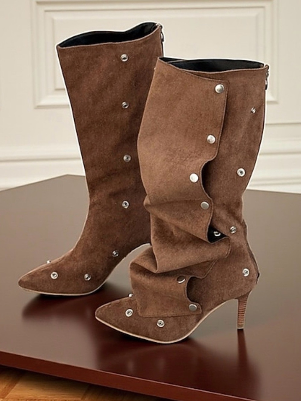 Sexy Design Stiletto High Heel Women Ruched Slouchy Boots Knee High Pointed Toe